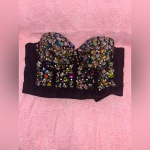 Rhinestone Crop Corset Cami